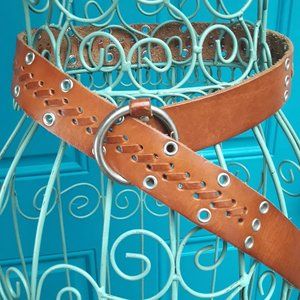 Genuine Leather Belt Metal Studded Rivets Grommets Woven Braided Western Women